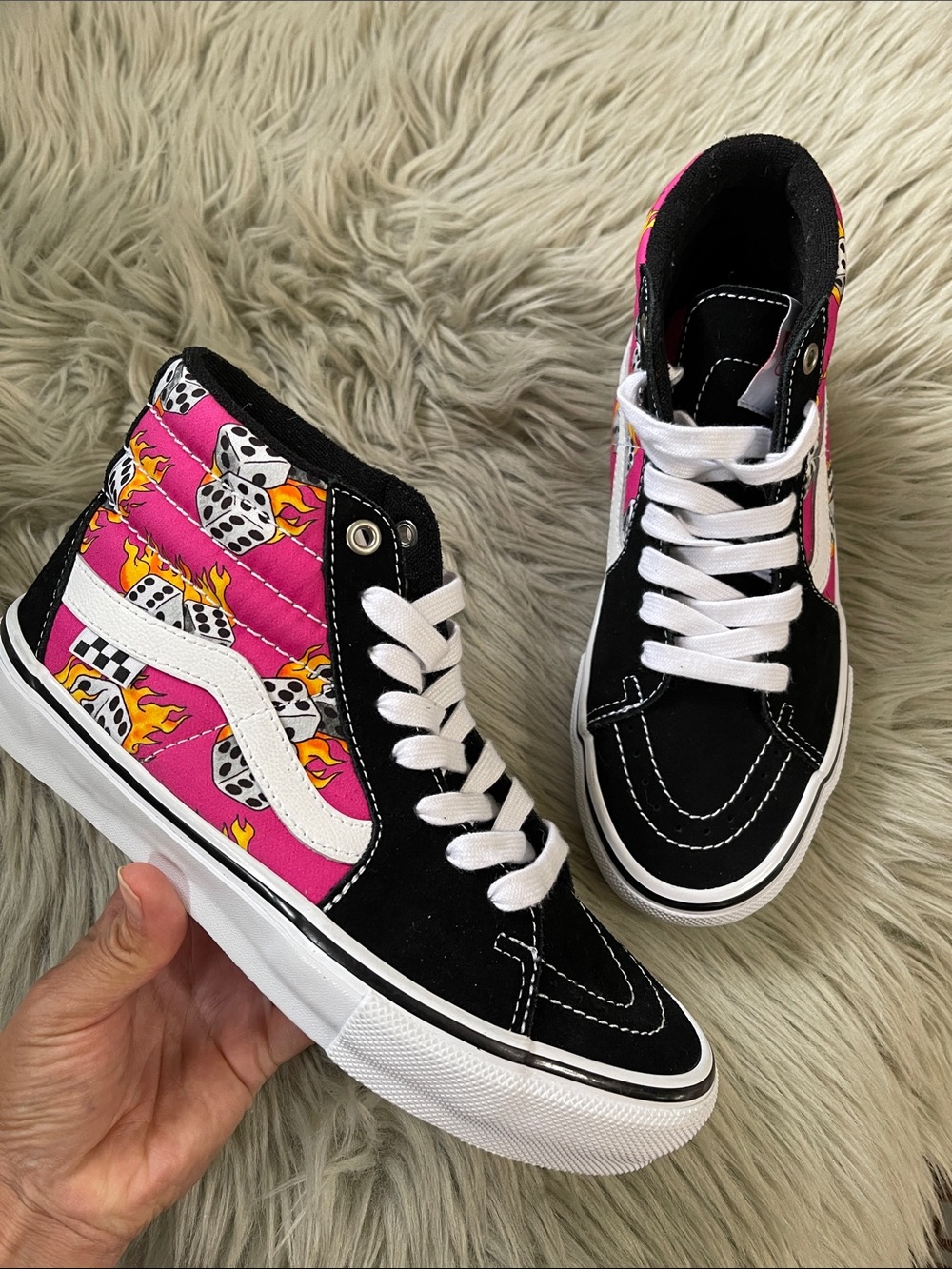 Vans Pink & Black High-Top Sneakers with Dice Flame Print - Picture 2 of 5